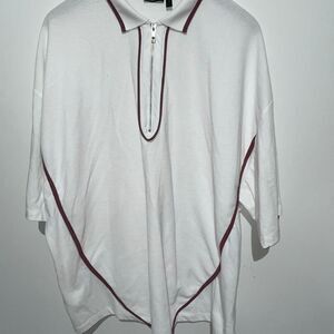 ASOS Design Men's White Relaxed Waffle Quarter Zip Short Sleeve Polo Shirt Large